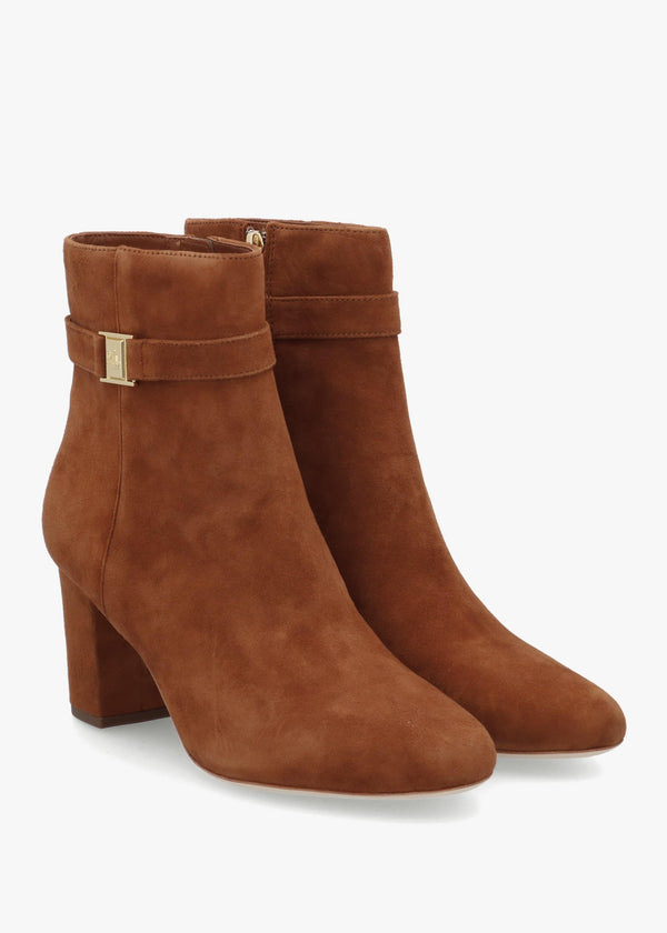 Kellie Lauren Tan Suede Block Heel Ankle Boots