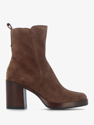 Mosie Brown Suede Block Heel Ankle Boots