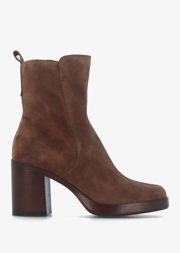 Mosie Brown Suede Block Heel Ankle Boots