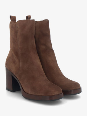 Mosie Brown Suede Block Heel Ankle Boots