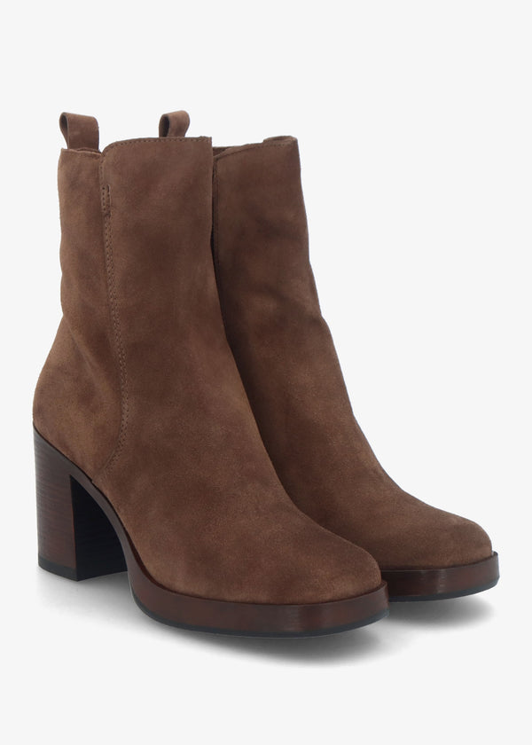 Mosie Brown Suede Block Heel Ankle Boots