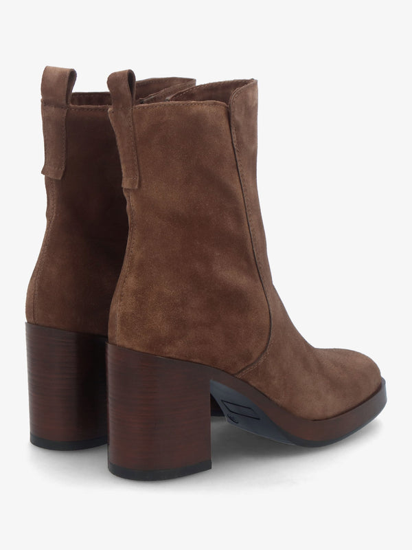Mosie Brown Suede Block Heel Ankle Boots