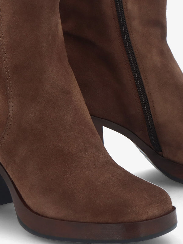 Mosie Brown Suede Block Heel Ankle Boots