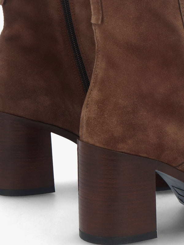 Mosie Brown Suede Block Heel Ankle Boots