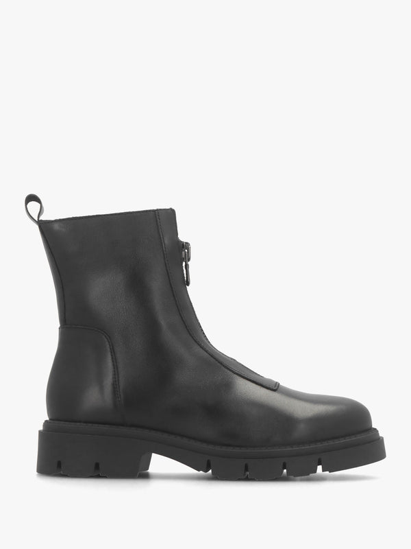 Lippy Black Leather Front Zip Ankle Boots