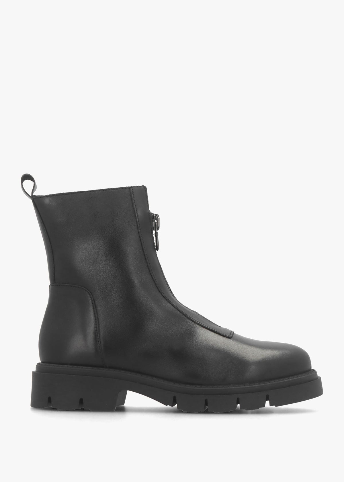Lippy Black Leather Front Zip Ankle Boots