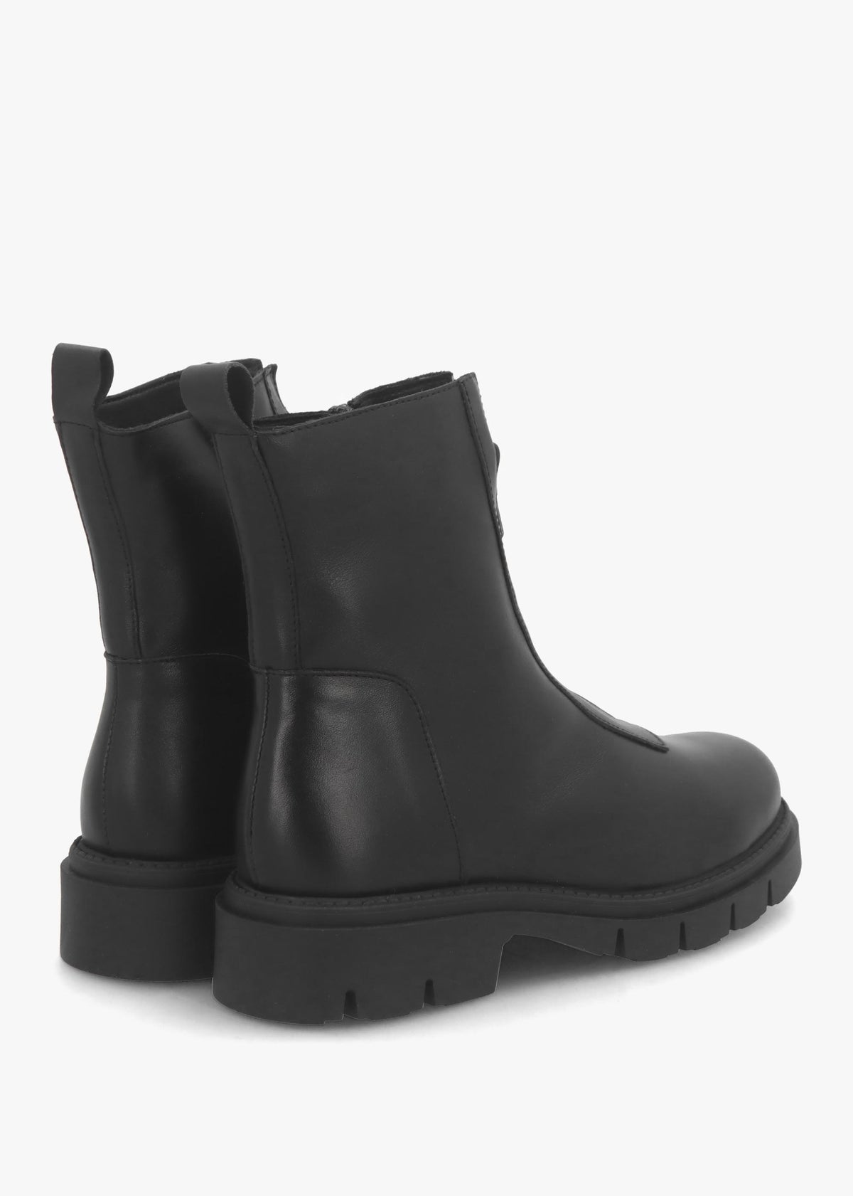 Lippy Black Leather Front Zip Ankle Boots