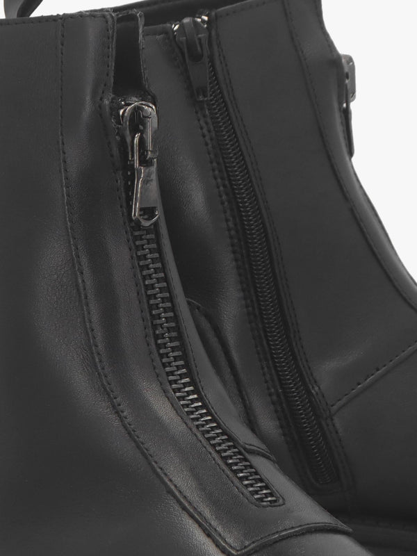 Lippy Black Leather Front Zip Ankle Boots