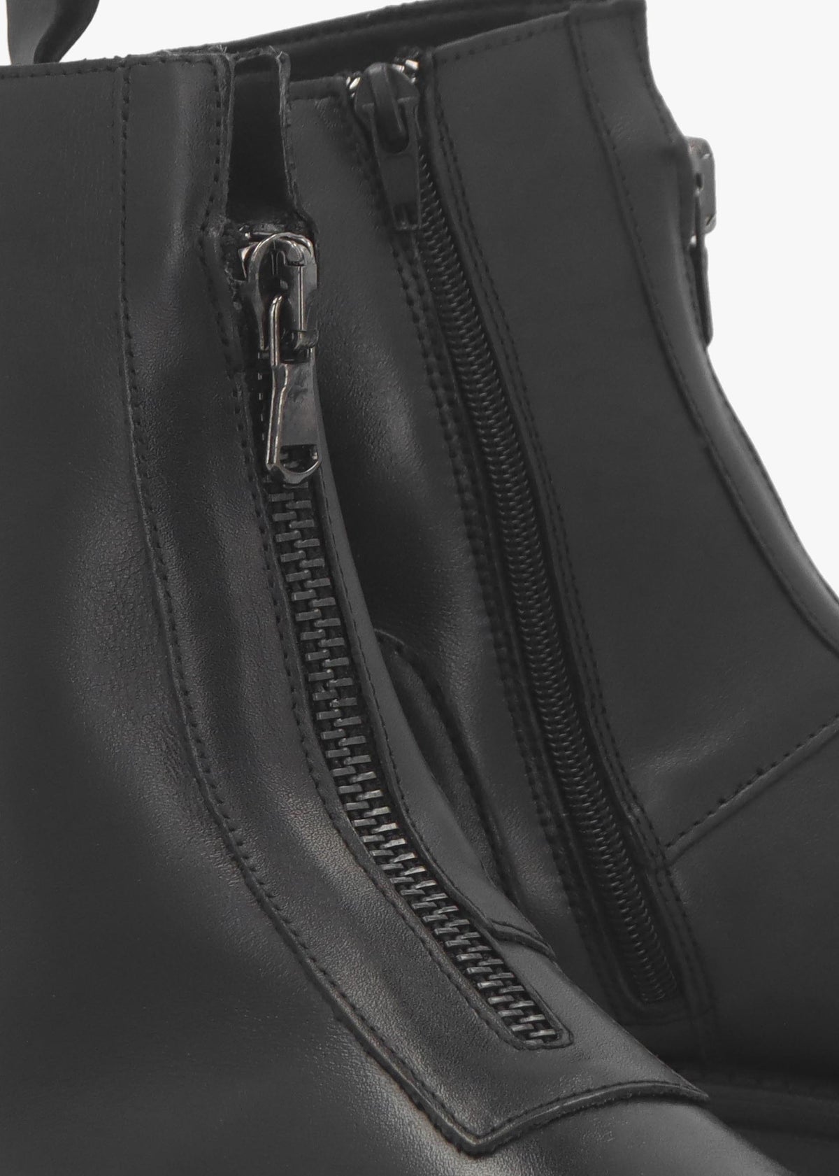 Lippy Black Leather Front Zip Ankle Boots