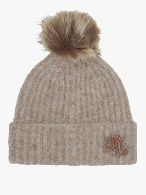 Fisherman Rib Pom Pom Taupe Beanie Hat