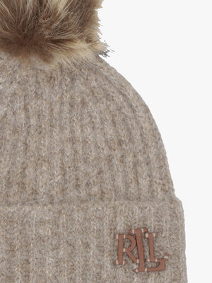 Fisherman Rib Pom Pom Taupe Beanie Hat