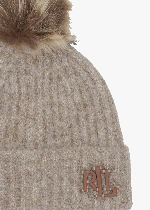 Fisherman Rib Pom Pom Taupe Beanie Hat