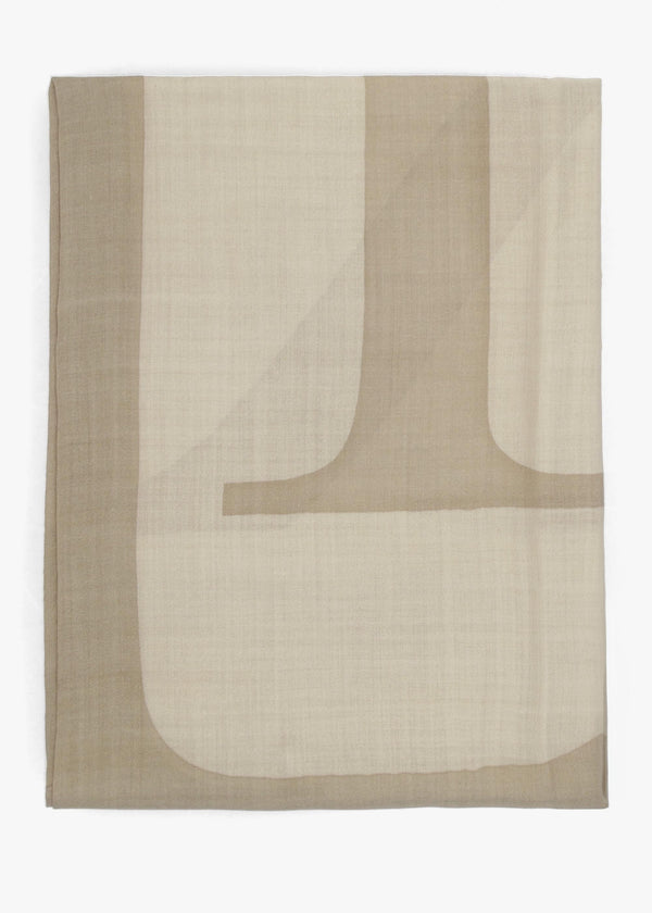 Logo Jacquard Wool-Silk Taupe Square Scarf