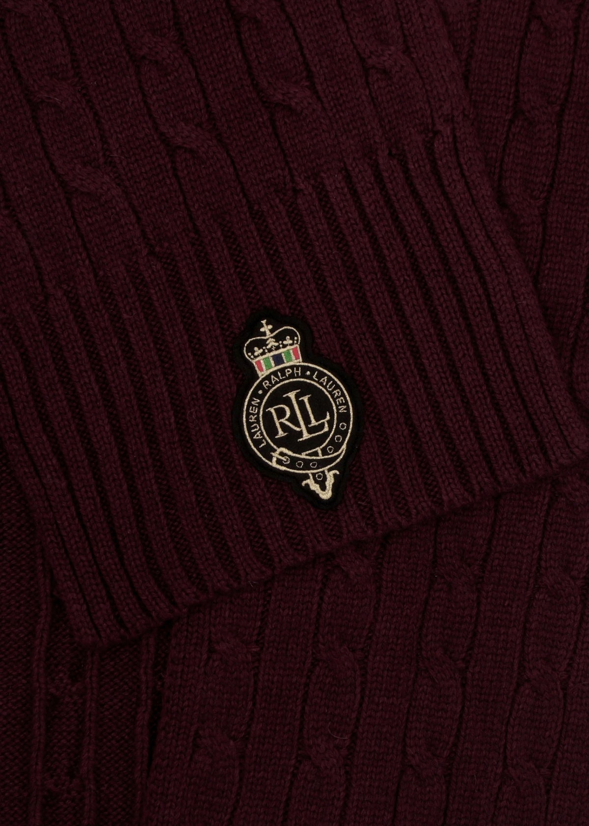 Crest-Patch Burgundy Cable Knit Scarf