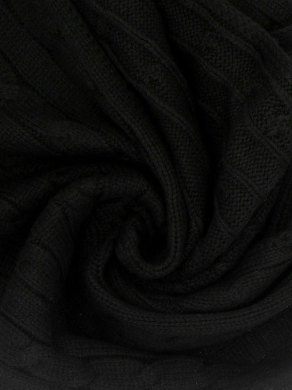 Crest-Patch Black Cable Knit Scarf