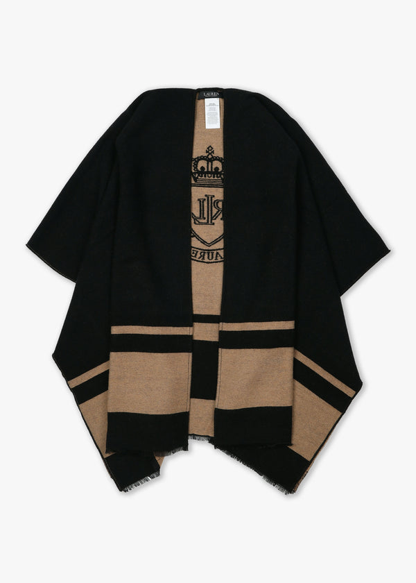 Logo Jacquard Black Wool Mix Cape