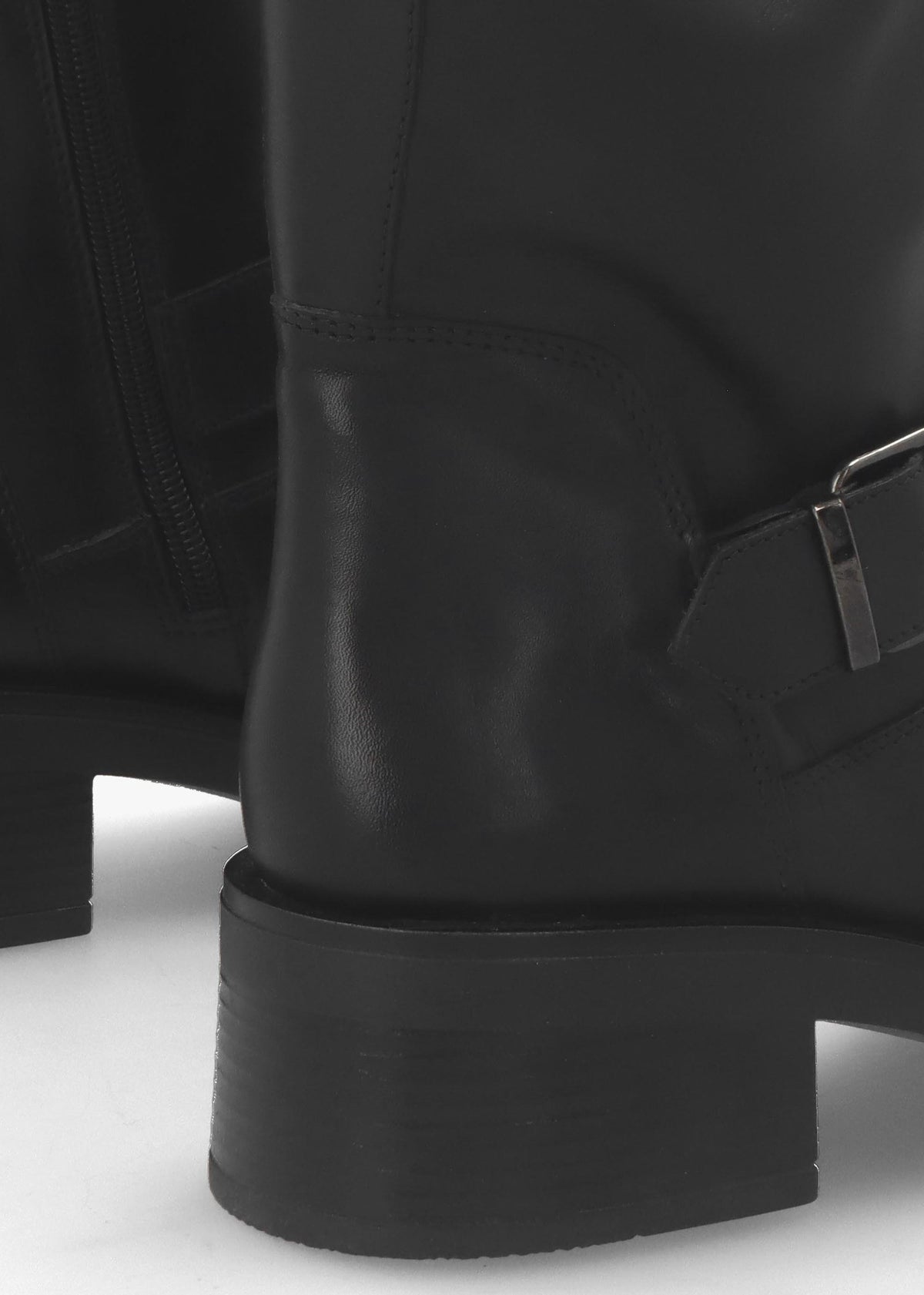 Naomi Black Leather Double Buckle Biker Boots