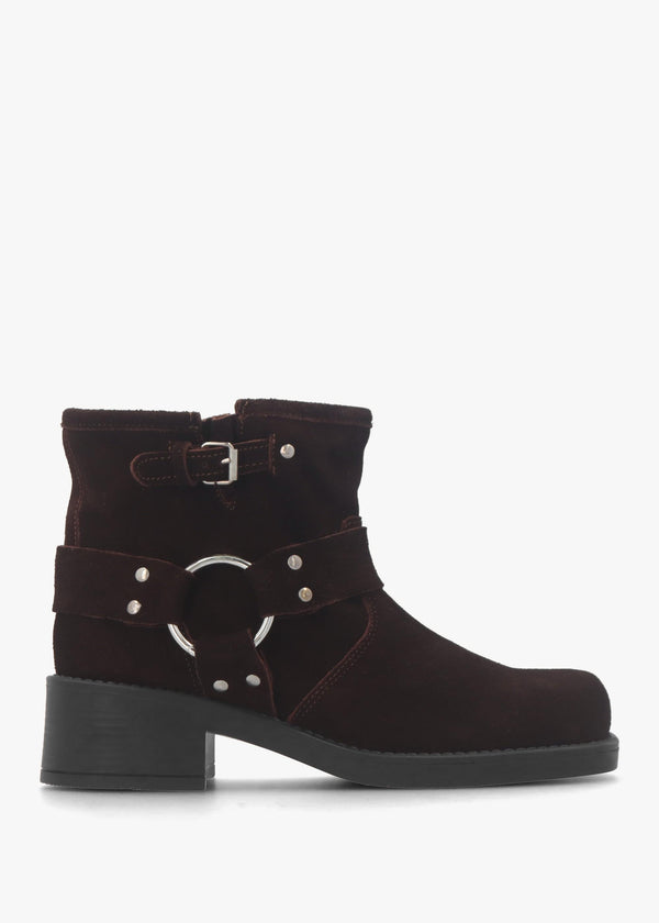 Basilea Brown Suede Chunky Stirrup Ankle Boots