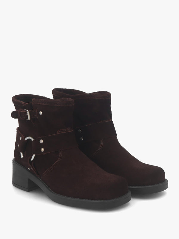 Basilea Brown Suede Chunky Stirrup Ankle Boots