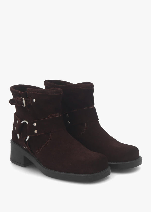Basilea Brown Suede Chunky Stirrup Ankle Boots