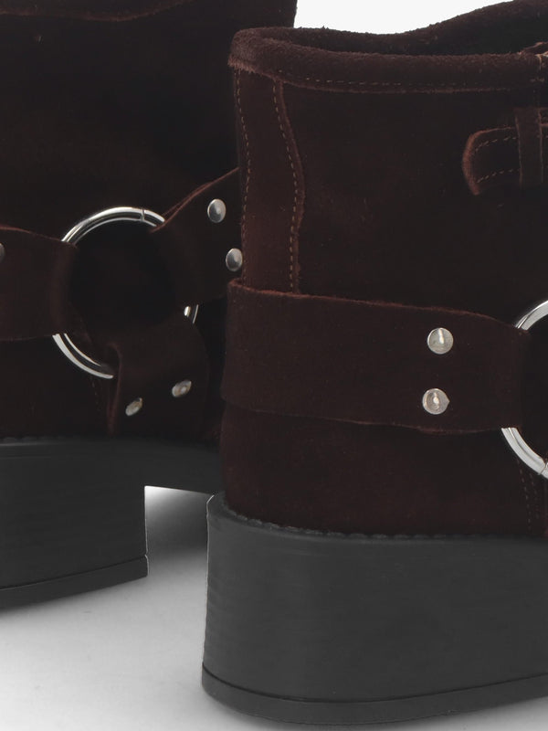 Basilea Brown Suede Chunky Stirrup Ankle Boots