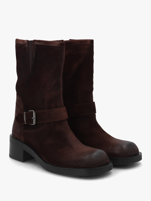 Naomi Brown Suede Buckle Biker Boots