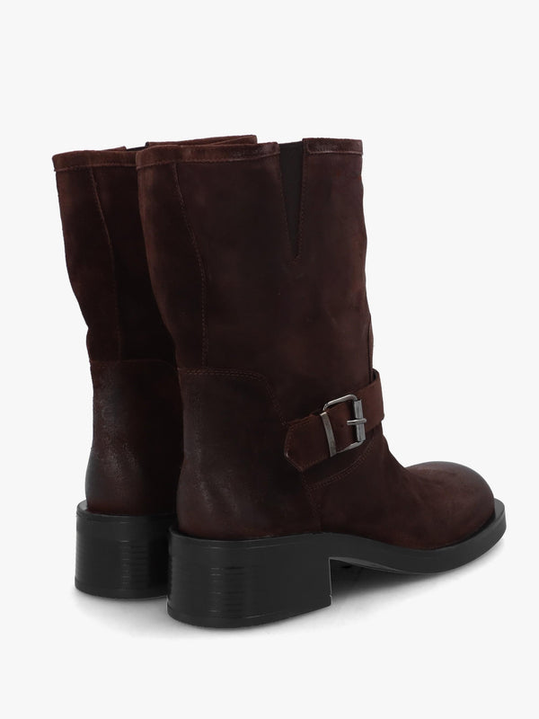 Naomi Brown Suede Buckle Biker Boots