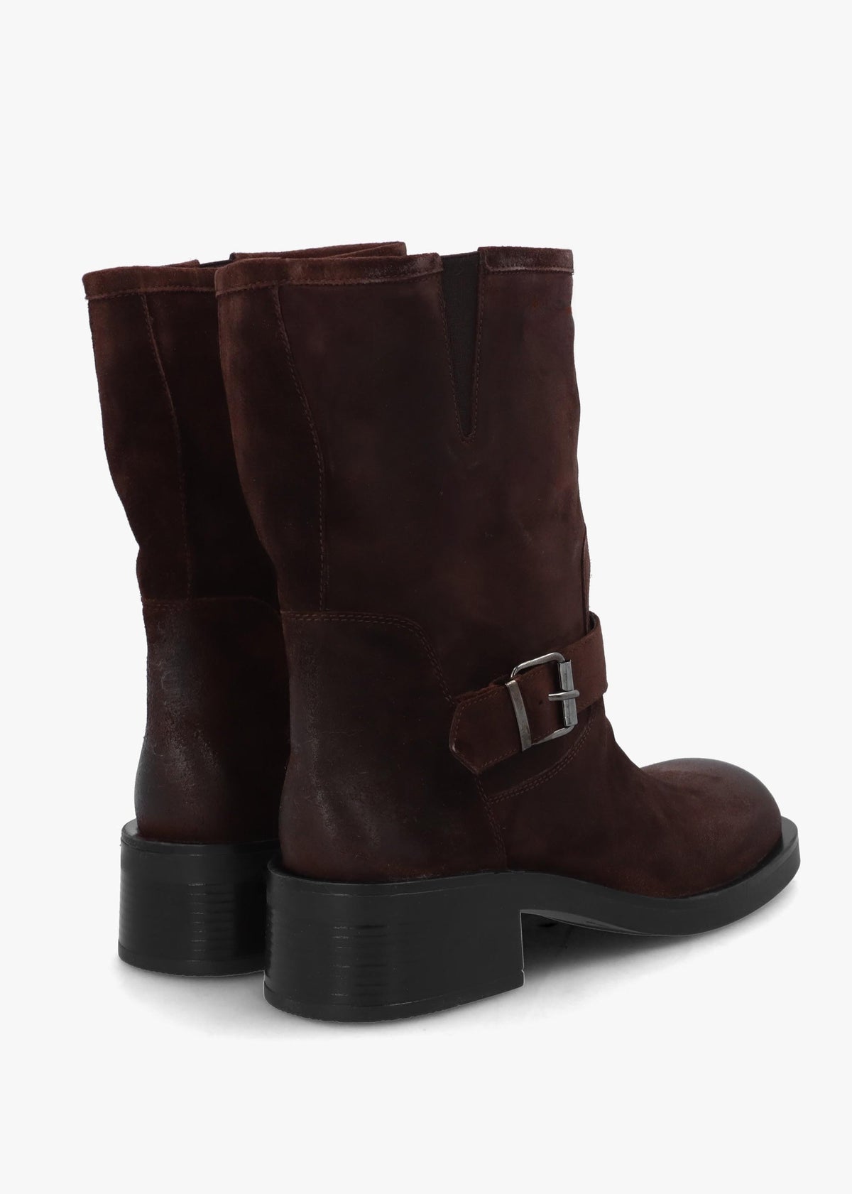 Naomi Brown Suede Buckle Biker Boots