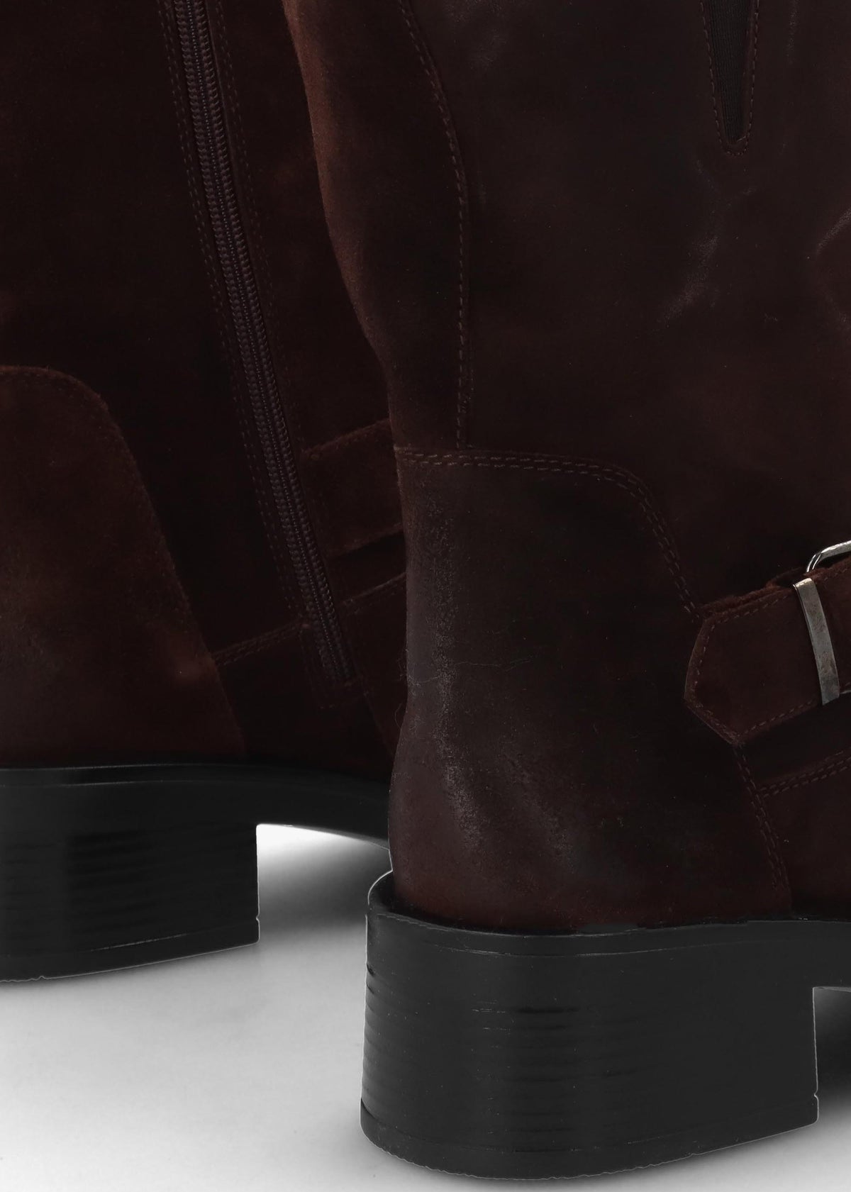 Naomi Brown Suede Buckle Biker Boots