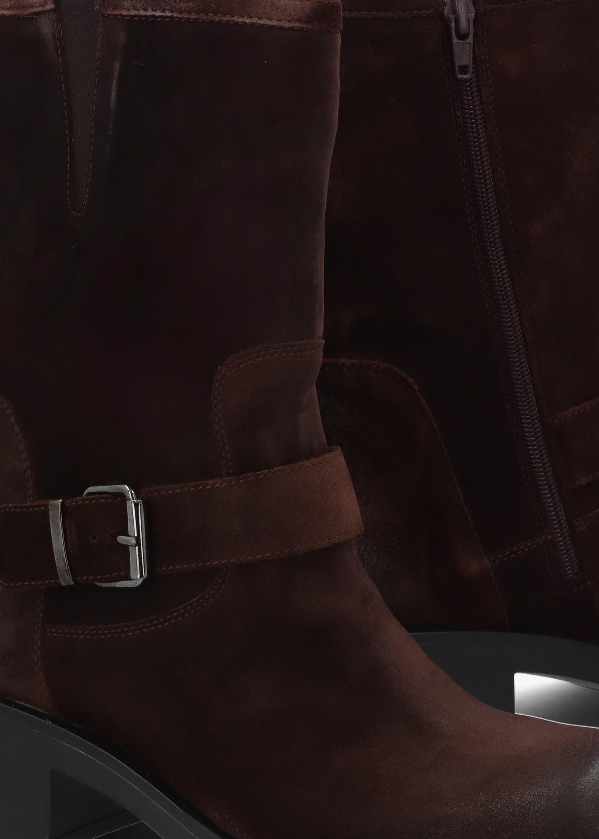 Naomi Brown Suede Buckle Biker Boots