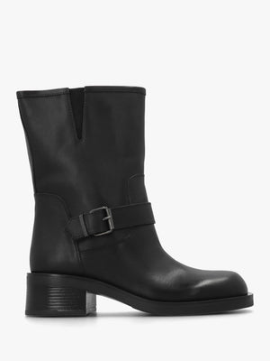 Naomi Black Leather Buckle Biker Boots