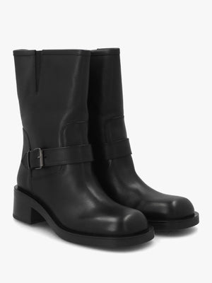 Naomi Black Leather Buckle Biker Boots