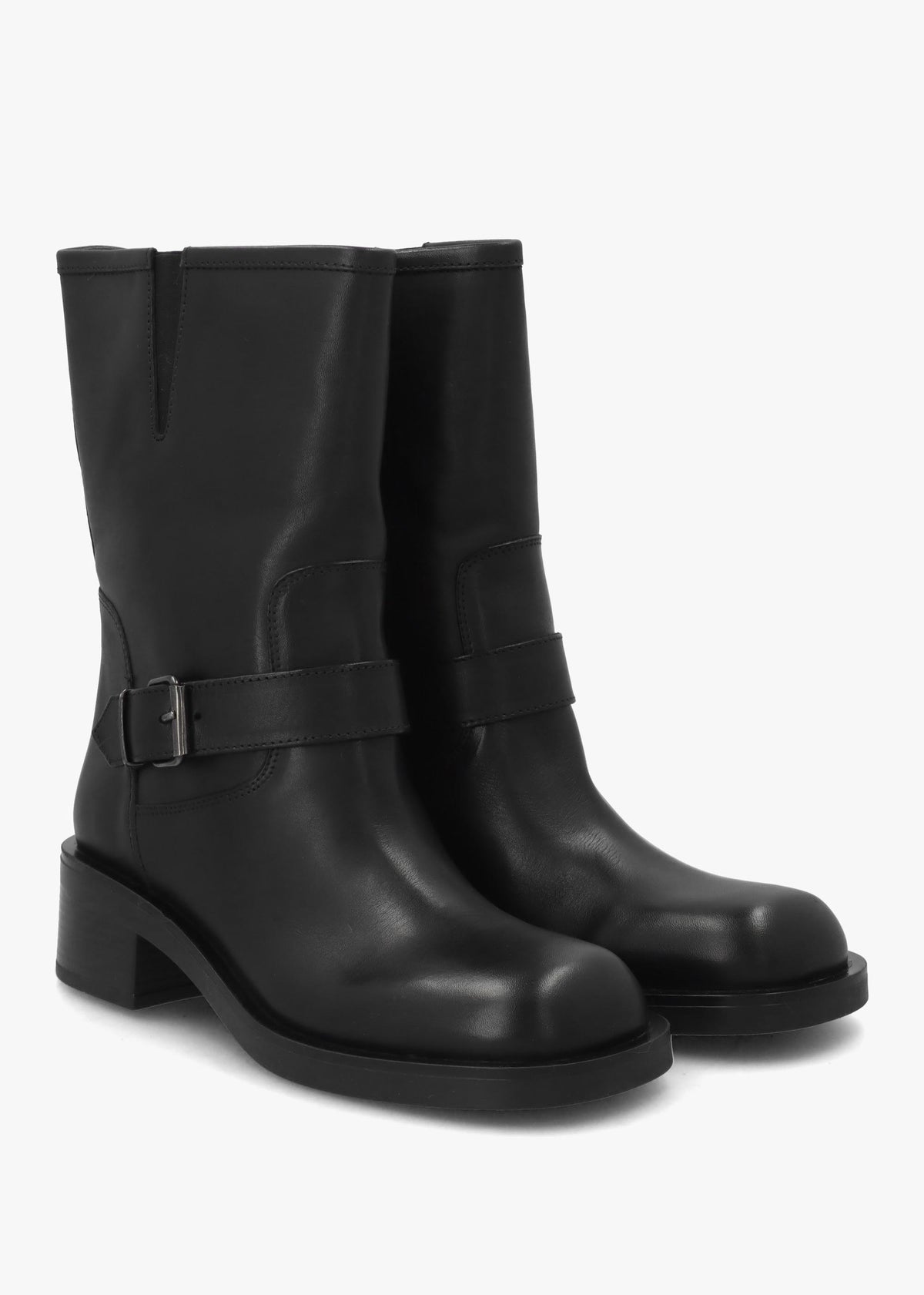 Naomi Black Leather Buckle Biker Boots