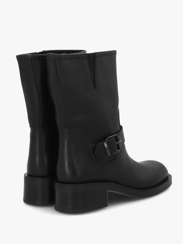 Naomi Black Leather Buckle Biker Boots