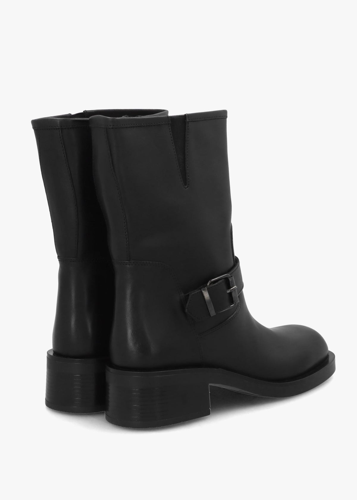 Naomi Black Leather Buckle Biker Boots