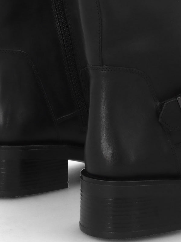 Naomi Black Leather Buckle Biker Boots