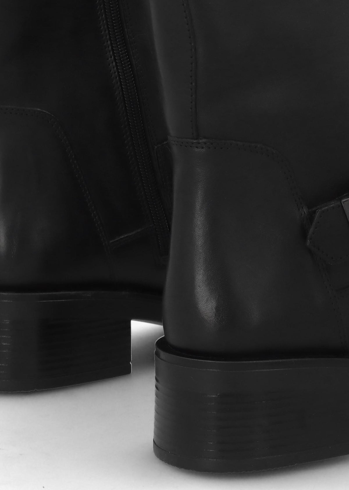 Naomi Black Leather Buckle Biker Boots