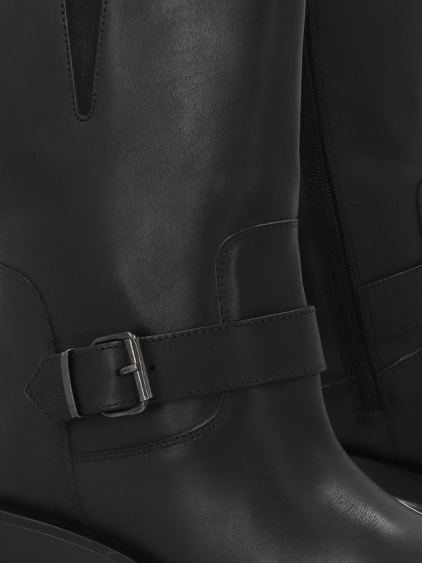 Naomi Black Leather Buckle Biker Boots
