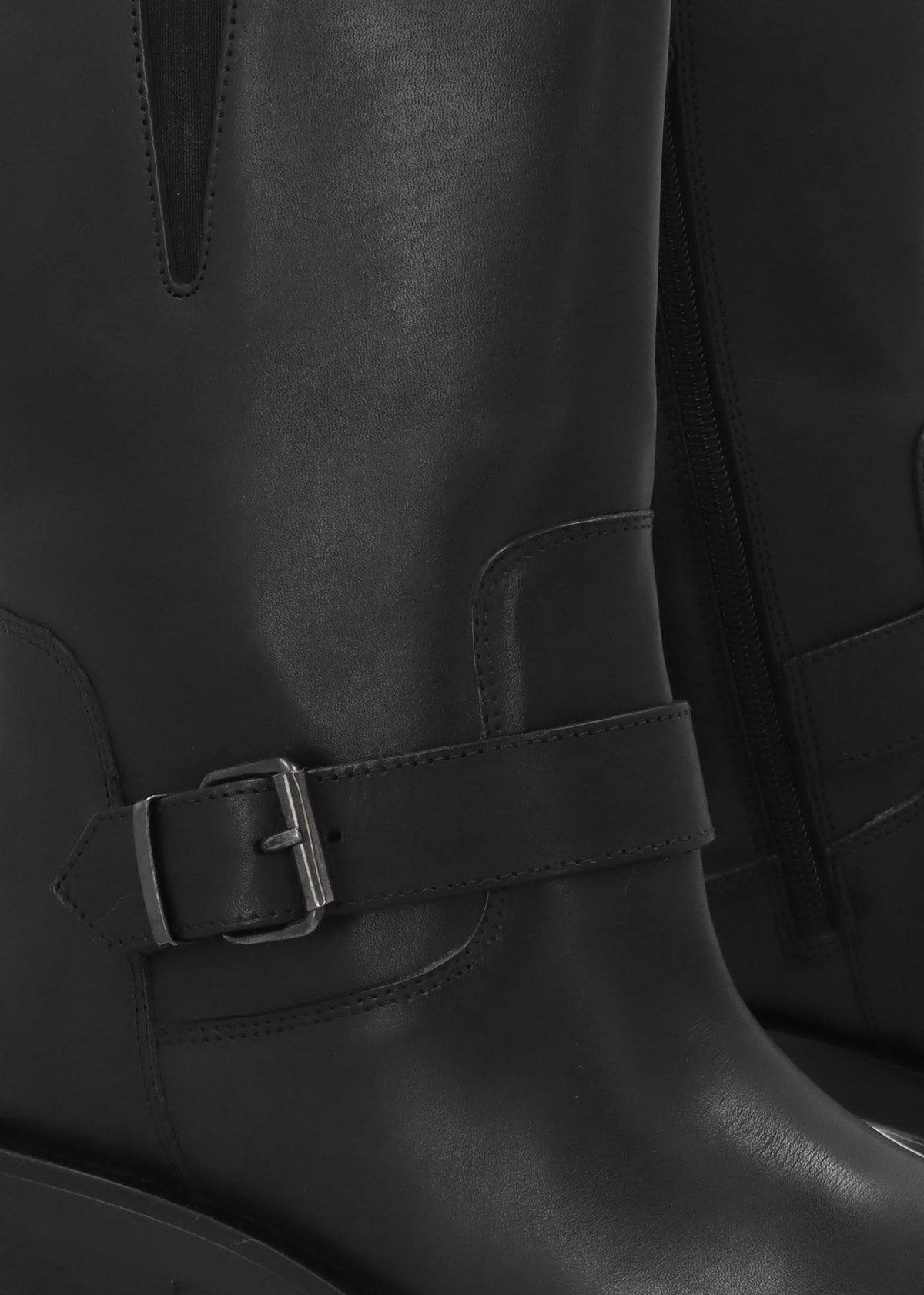 Naomi Black Leather Buckle Biker Boots