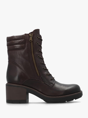 Carola Brown Leather Lace Up Block Heel Ankle Boots