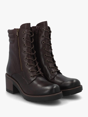 Carola Brown Leather Lace Up Block Heel Ankle Boots