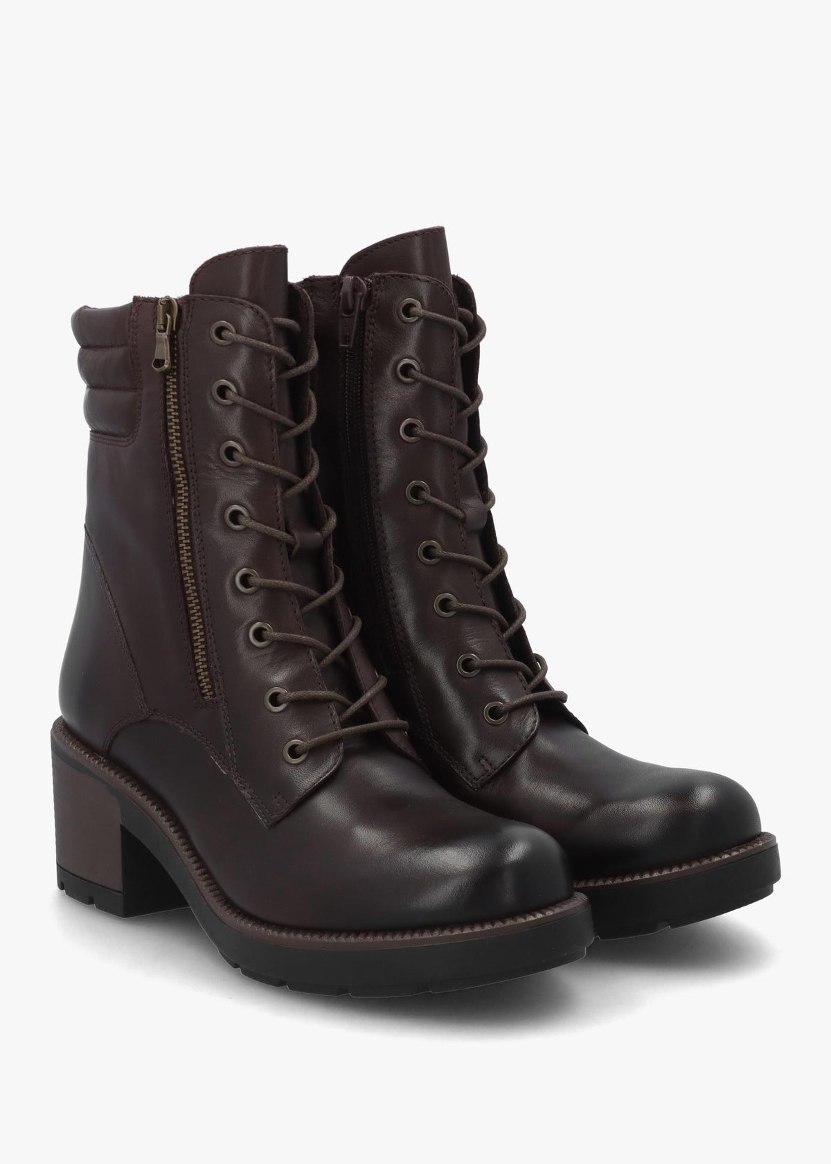 Carola Brown Leather Lace Up Block Heel Ankle Boots
