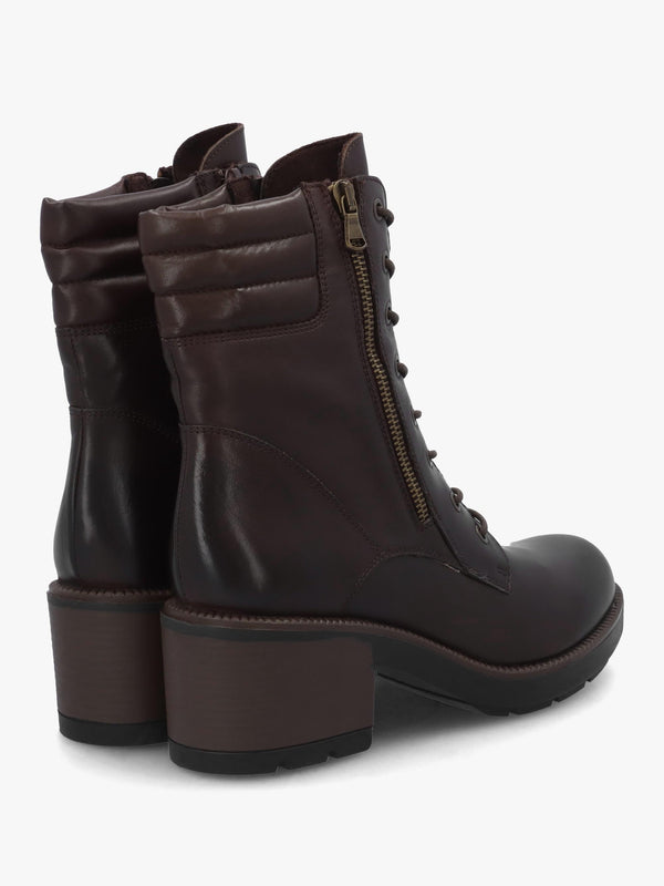 Carola Brown Leather Lace Up Block Heel Ankle Boots