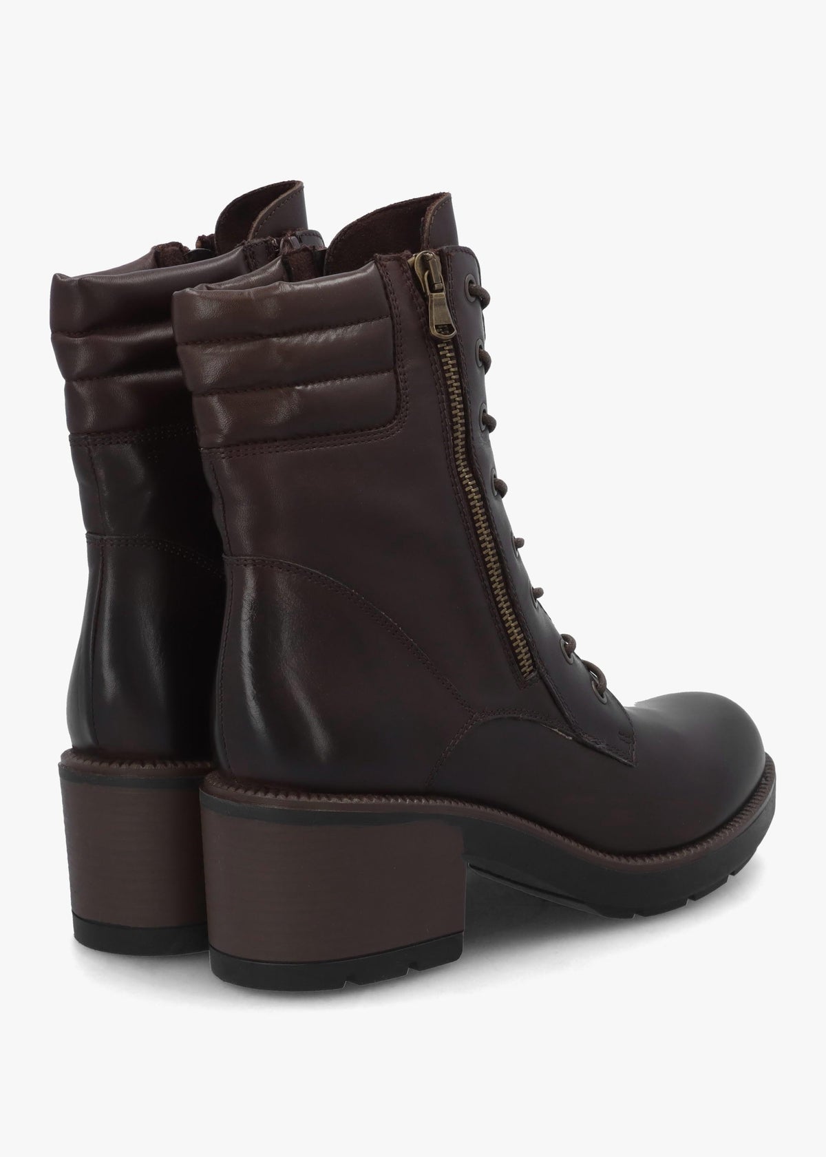 Carola Brown Leather Lace Up Block Heel Ankle Boots