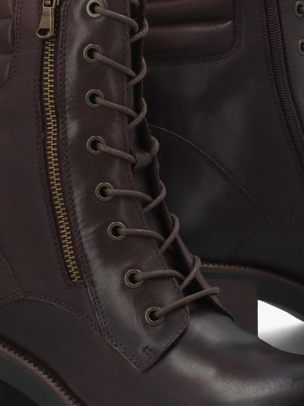 Carola Brown Leather Lace Up Block Heel Ankle Boots