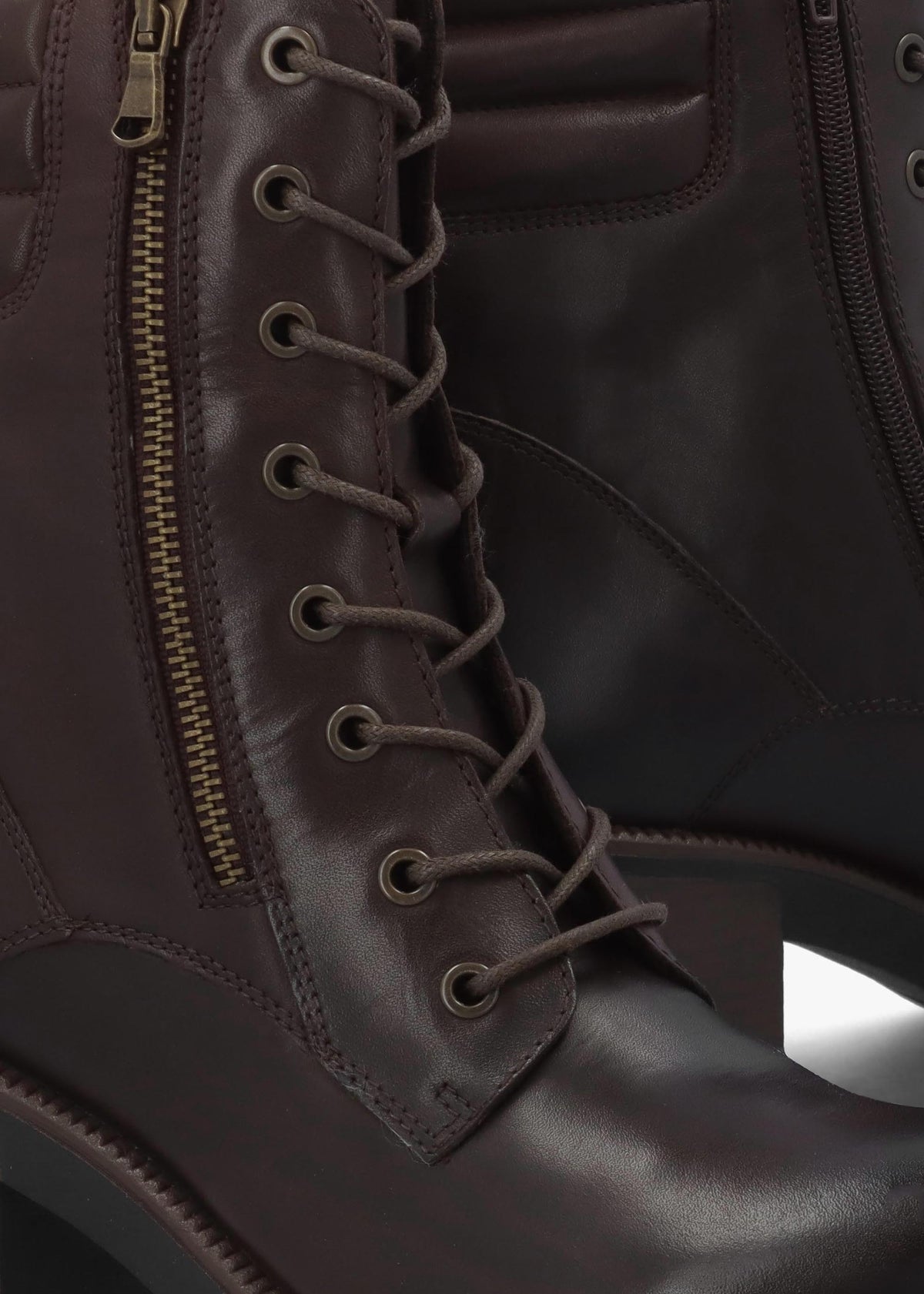 Carola Brown Leather Lace Up Block Heel Ankle Boots