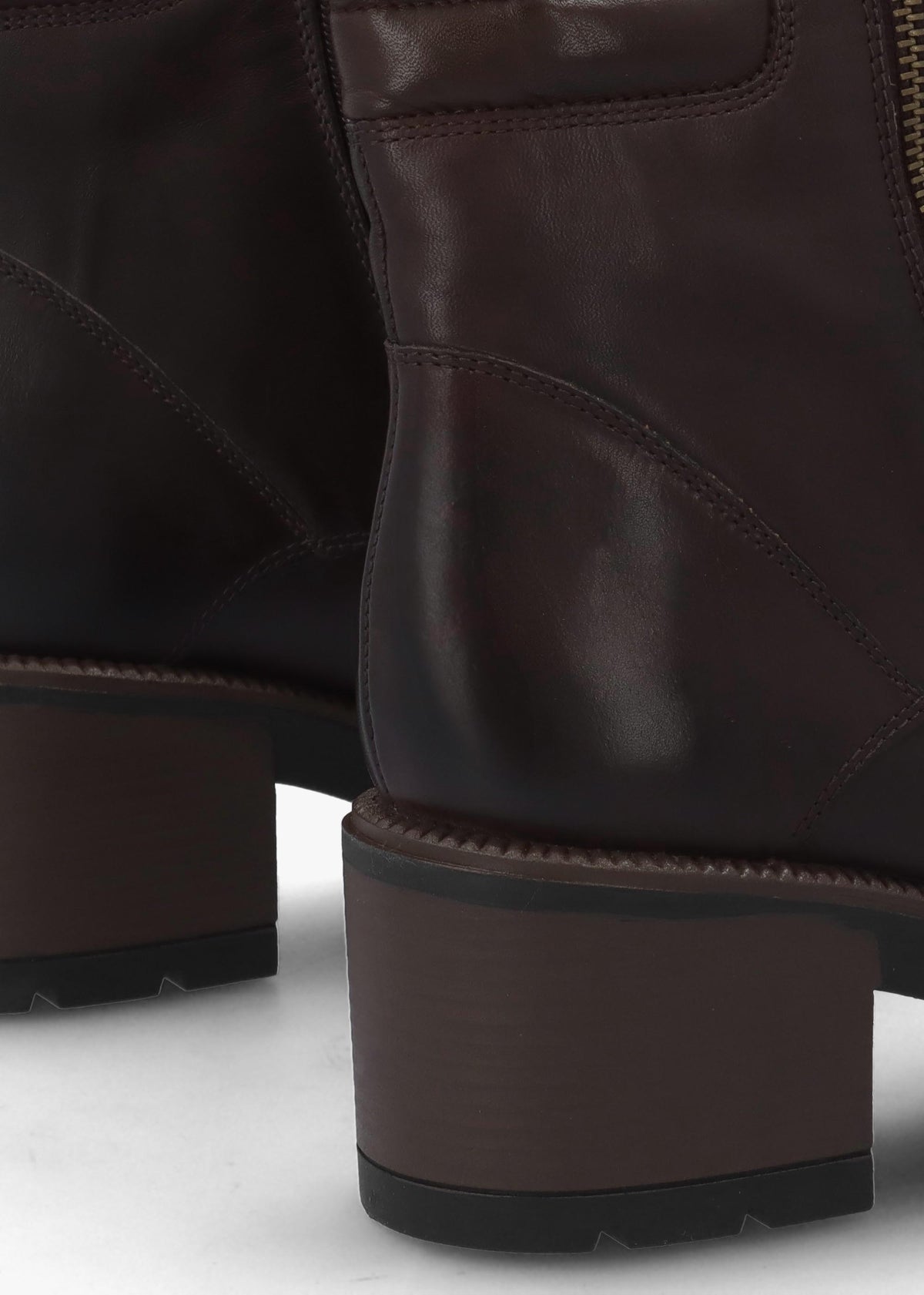 Carola Brown Leather Lace Up Block Heel Ankle Boots