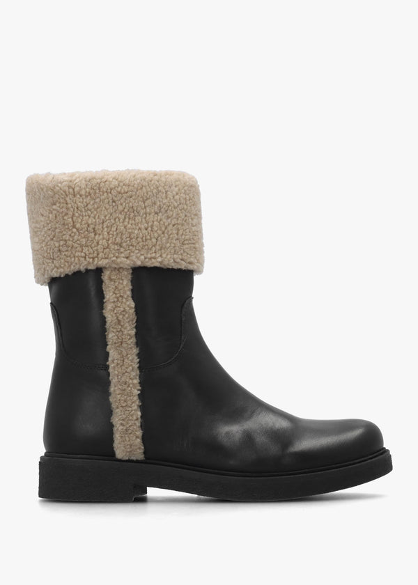 Stella Black Leather Cuffed Ankle Boots