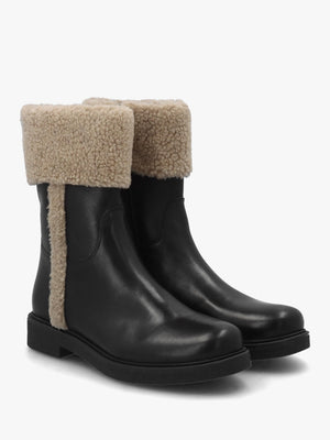 Stella Black Leather Cuffed Ankle Boots
