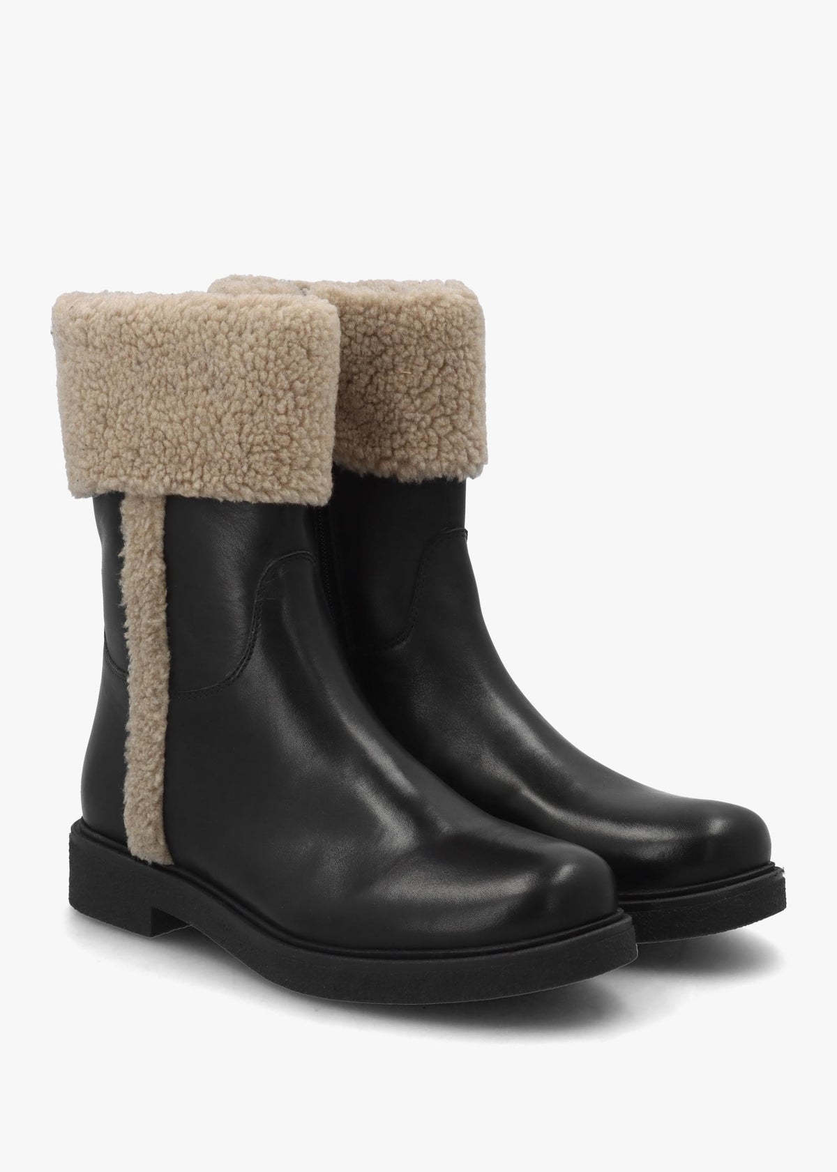Stella Black Leather Cuffed Ankle Boots